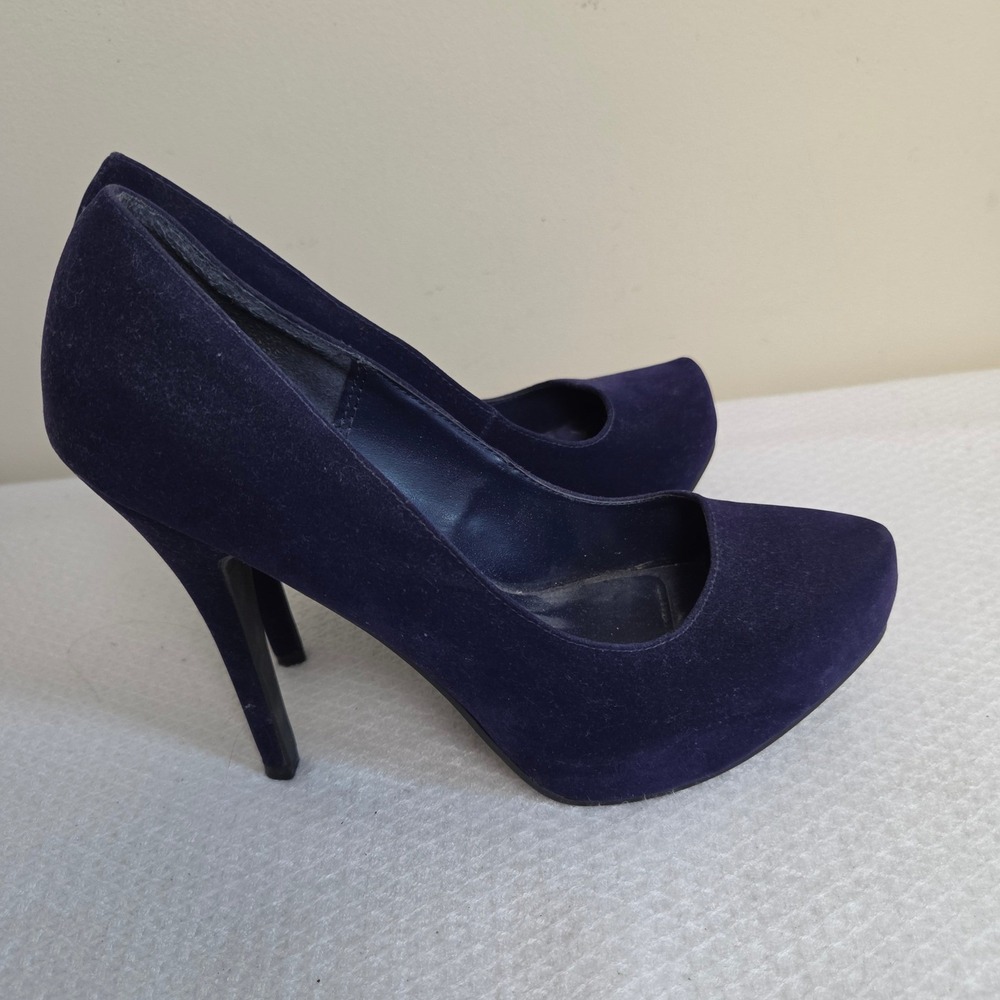 Qupid Womens Dark Purple Faux Suede Platform Stiletto Pumps Size 7.5